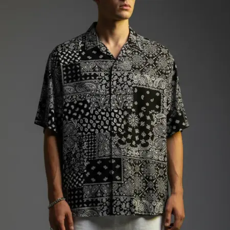 Monochrome Mosaic Black All Over Print Oversized Exclusive Shirt