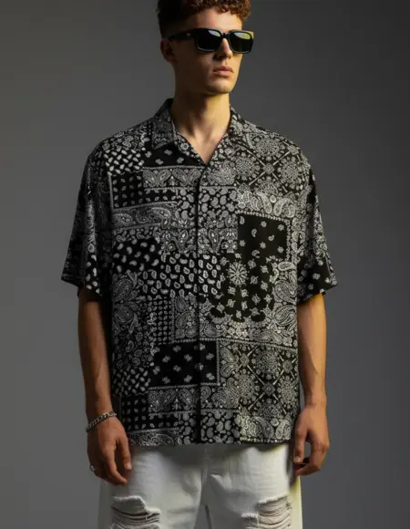 Monochrome Mosaic Black All Over Print Oversized Exclusive Shirt