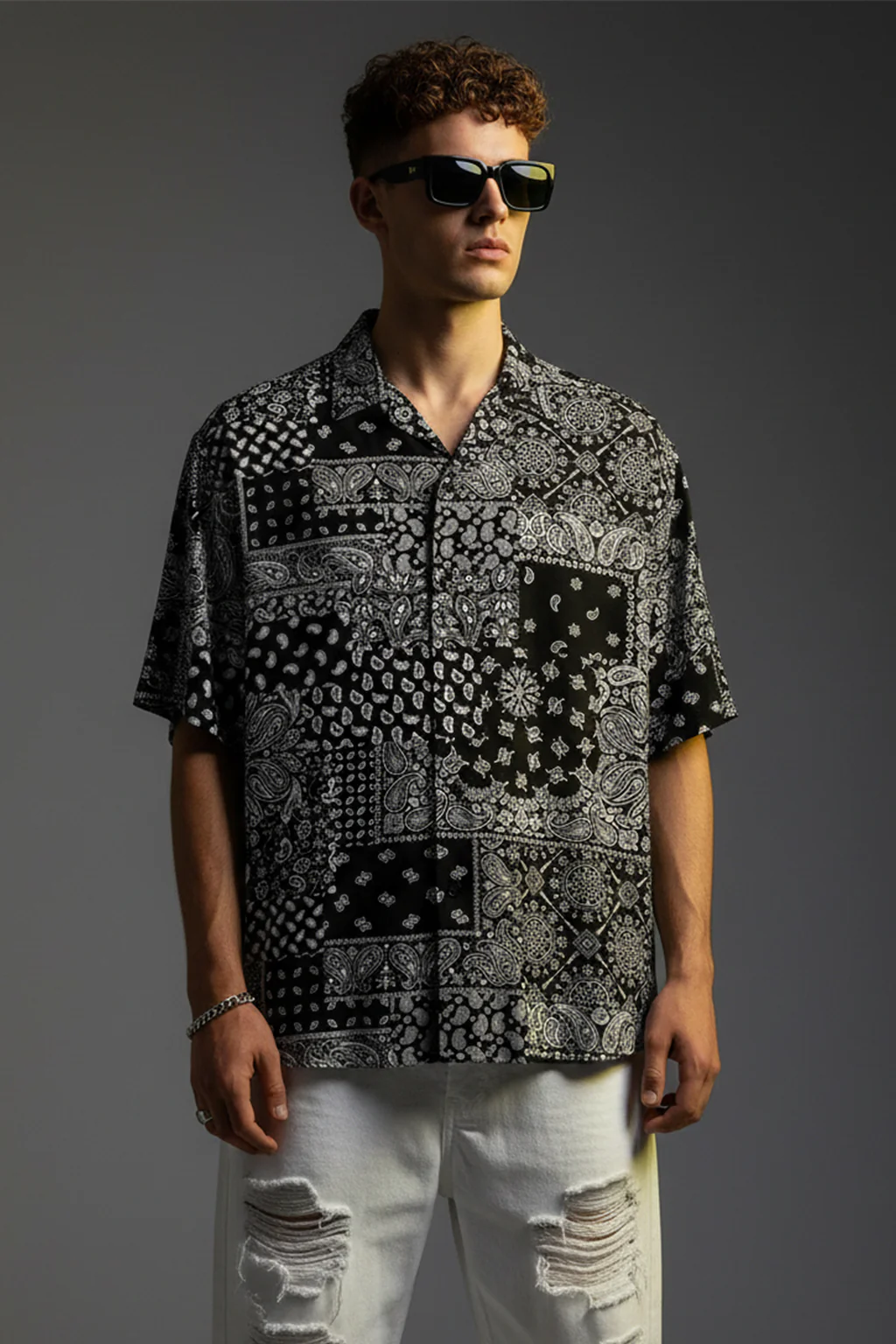 Monochrome Mosaic Black All Over Print Oversized Exclusive Shirt