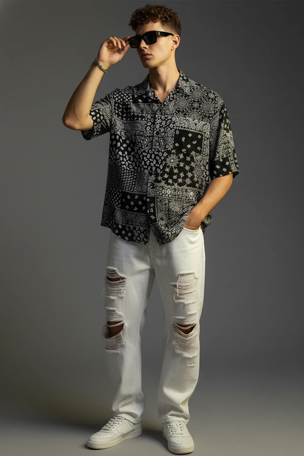 Monochrome Mosaic Black All Over Print Oversized Exclusive Shirt