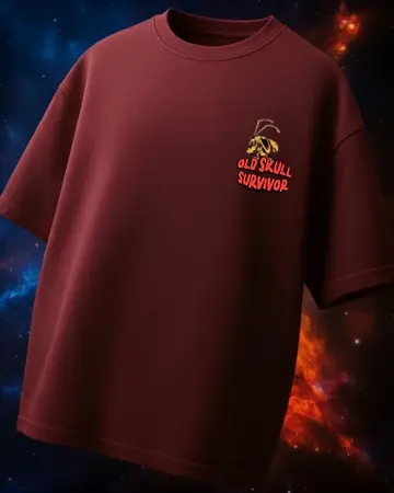 It's Alive Maroon Oversized Puff Printed Exclusive T-shirt