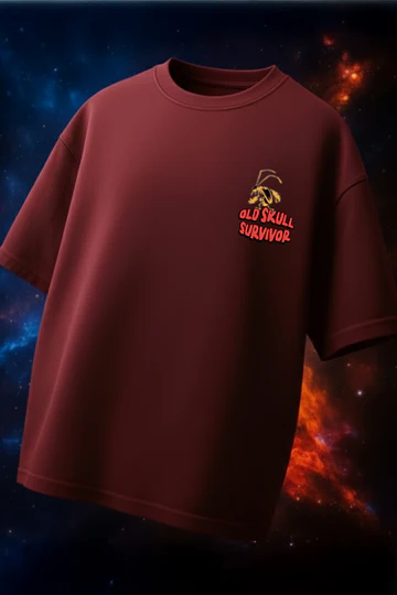 It's Alive Maroon Oversized Puff Printed Exclusive T-shirt