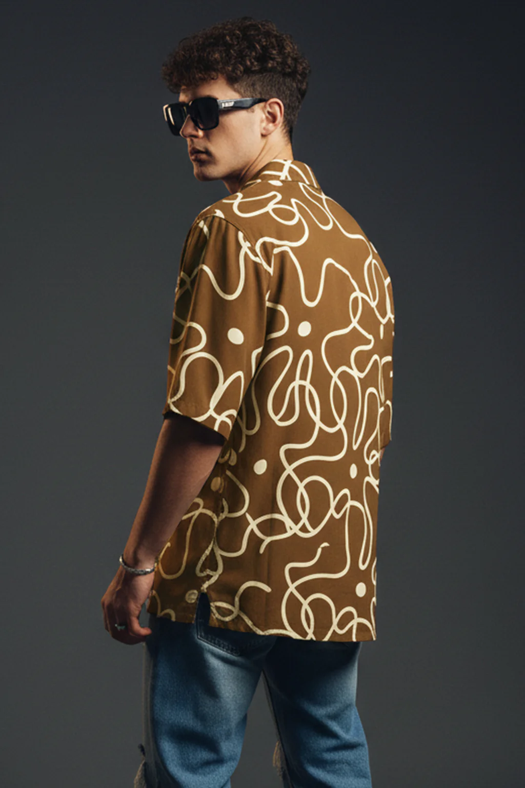 Abstract Maze Brown All Over Print Oversized Exclusive Shirt