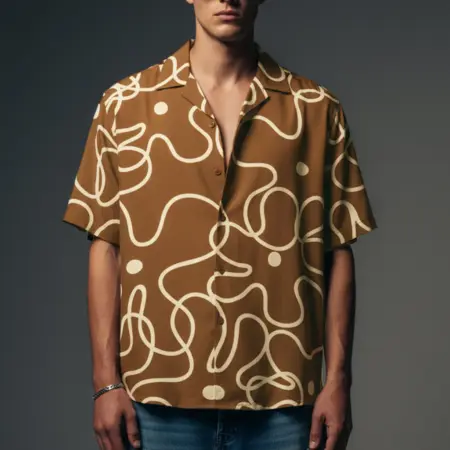 Abstract Maze Brown All Over Print Oversized Exclusive Shirt