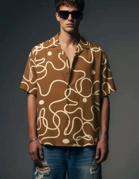Abstract Maze Brown All Over Print Oversized Exclusive Shirt