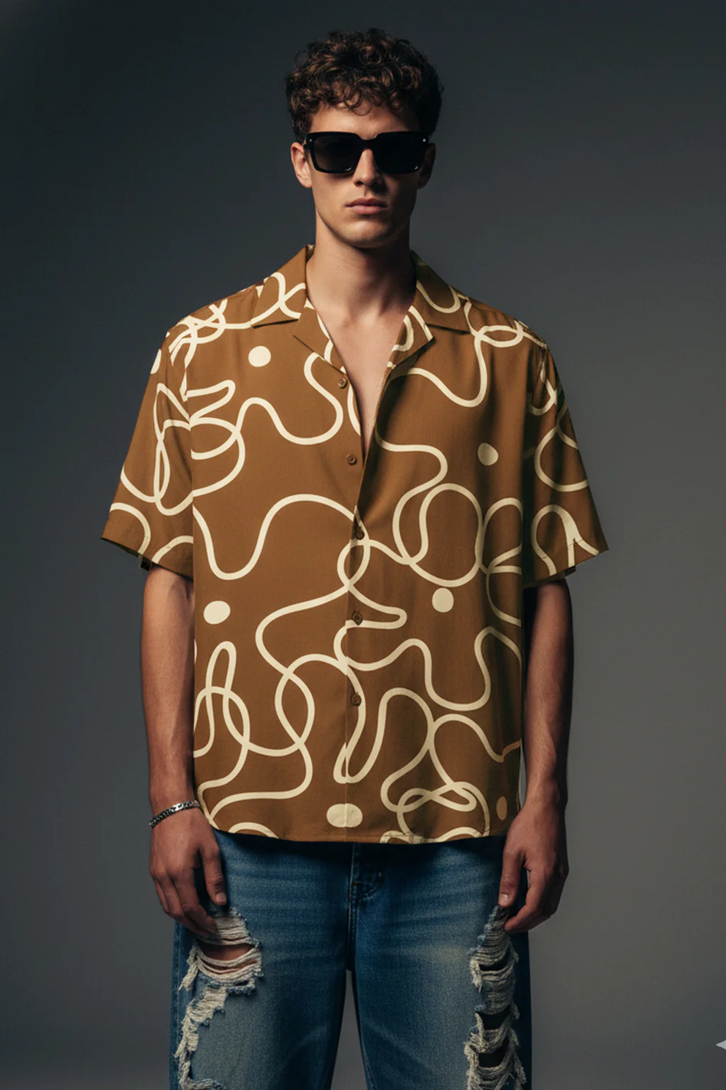 Abstract Maze Brown All Over Print Oversized Exclusive Shirt