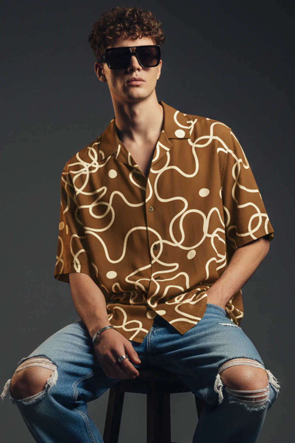 Abstract Maze Brown All Over Print Oversized Exclusive Shirt