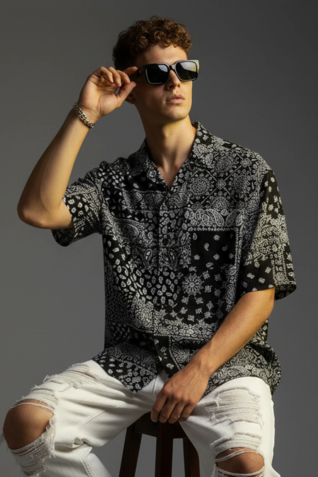 Monochrome Mosaic Black All Over Print Oversized Exclusive Shirt